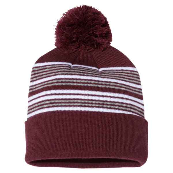 ACSD 12" Striped Pom-Pom Knit Beanie Thumbnail